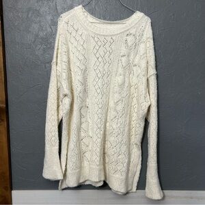 Pilcro Anthropologie cream open knit sweater women's XL